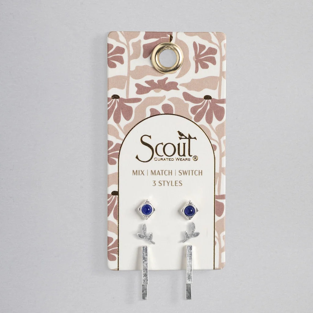Stud Trio Ear Jacket - Silver Leaf Lapis