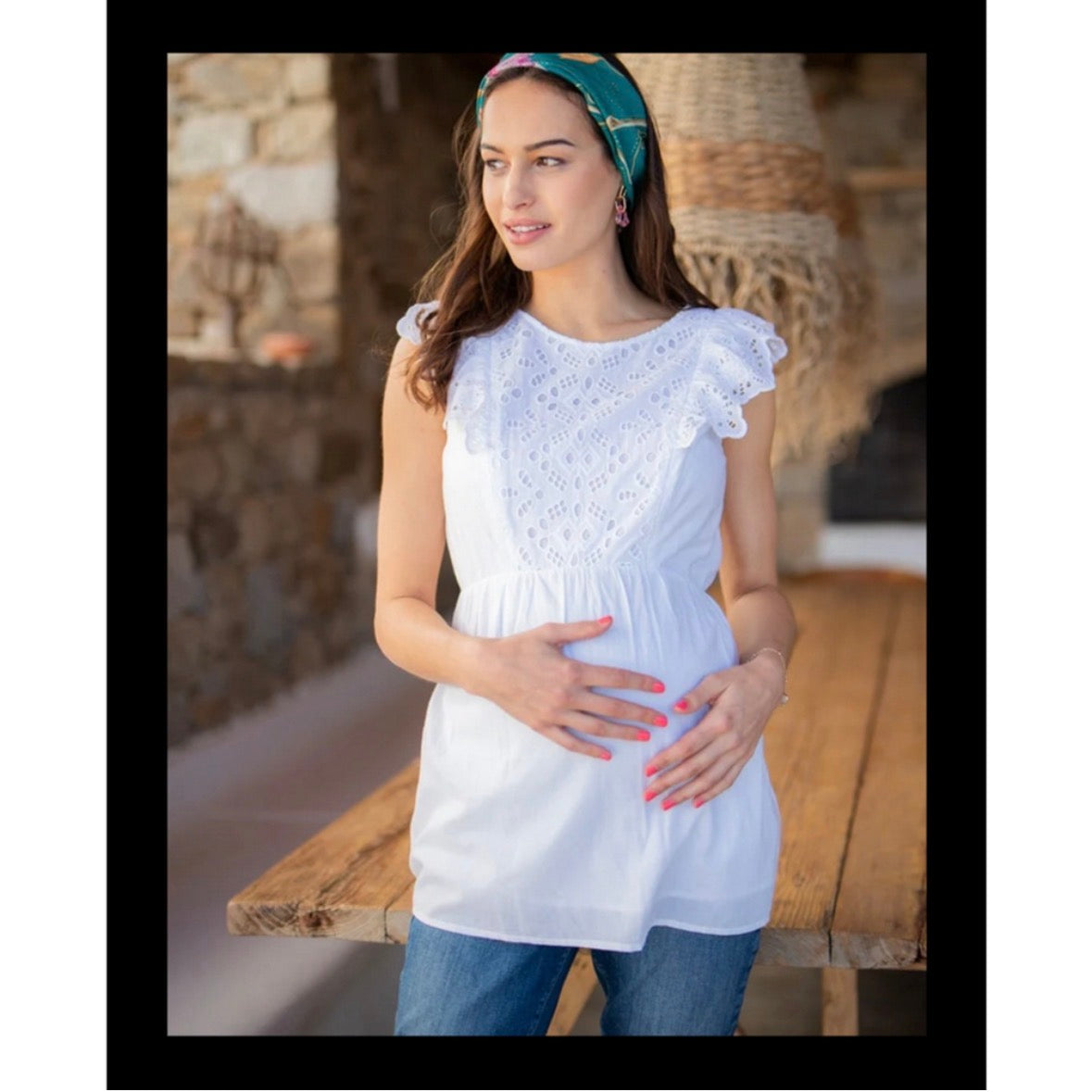 Seraphine White Cotton Eyelet
Summer Blouse - Maternity Sizes 8 & 10