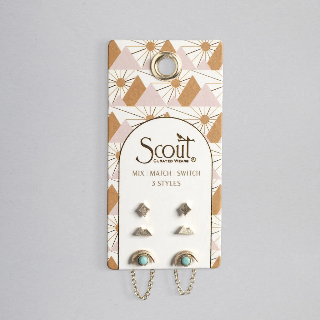 Stud Trio Ear Jacket Set - Gold Mountain Turquoise