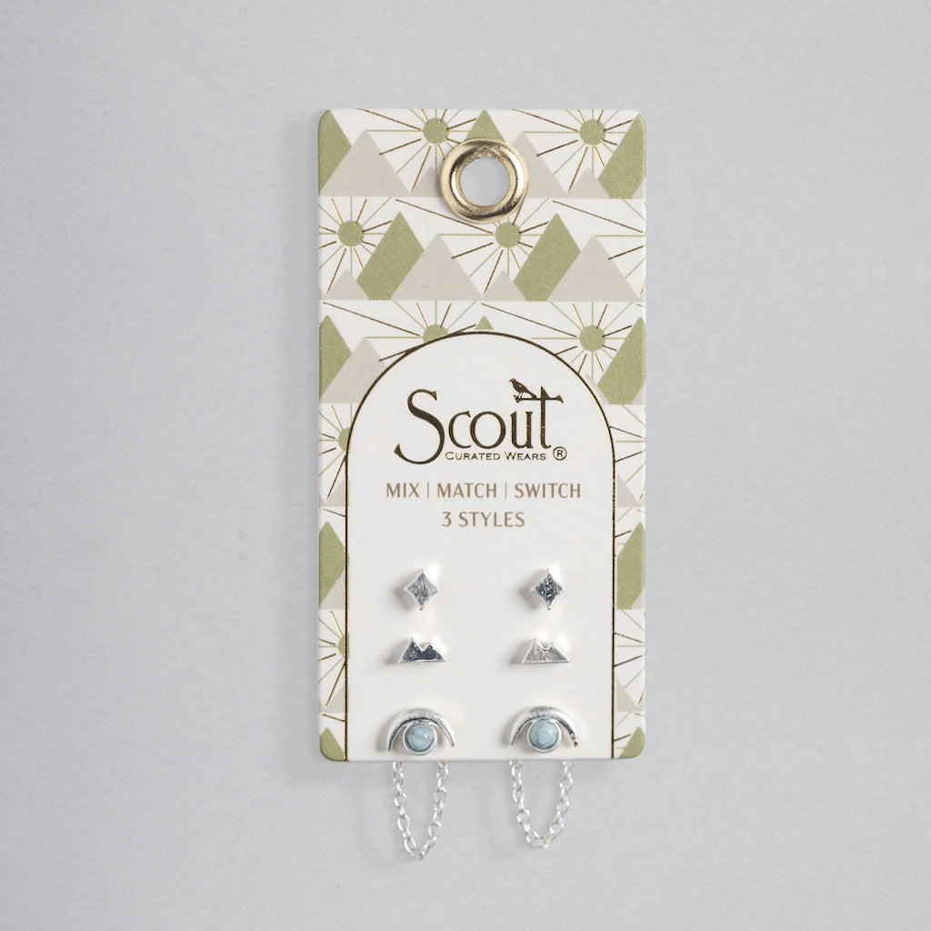 Stud Trio Ear Jacket - Silver Mountain Blue Howlite