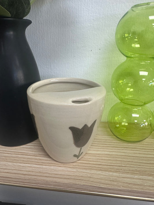 Tulie Pottery Travel Mug - Grey Tulips