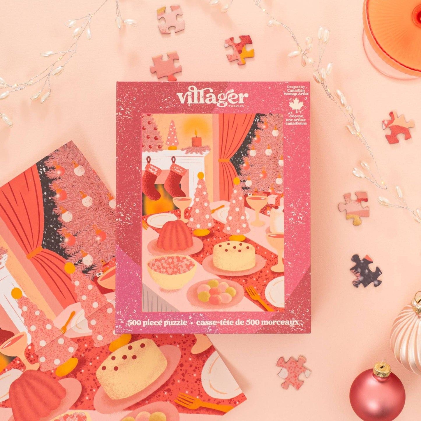 Villager Puzzles - Pink Christmas | 500-Piece Puzzle | Designed in Canada