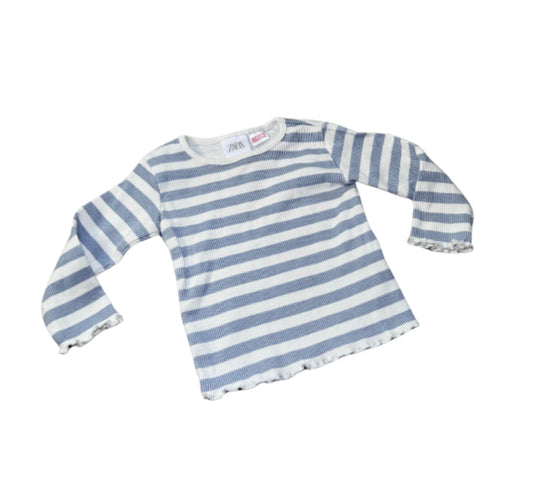 Zara Blue Stripped Ruffle Long Sleeve - Size 3/6 Month