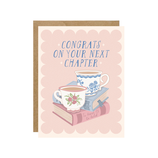 Simple Whimsy - Congrats On Next Chapter  - Bookish Tea Coffee Wedding Card