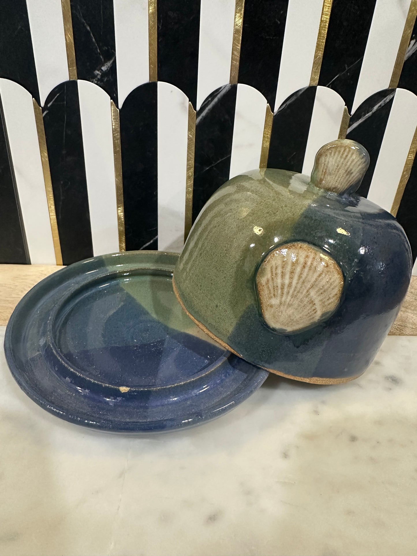 Pottery Seashell Butter Dish