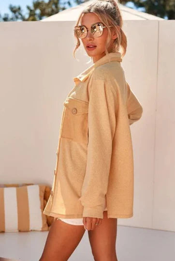 Oversized Knit Lightweight Shacket with Raw Edge Detail