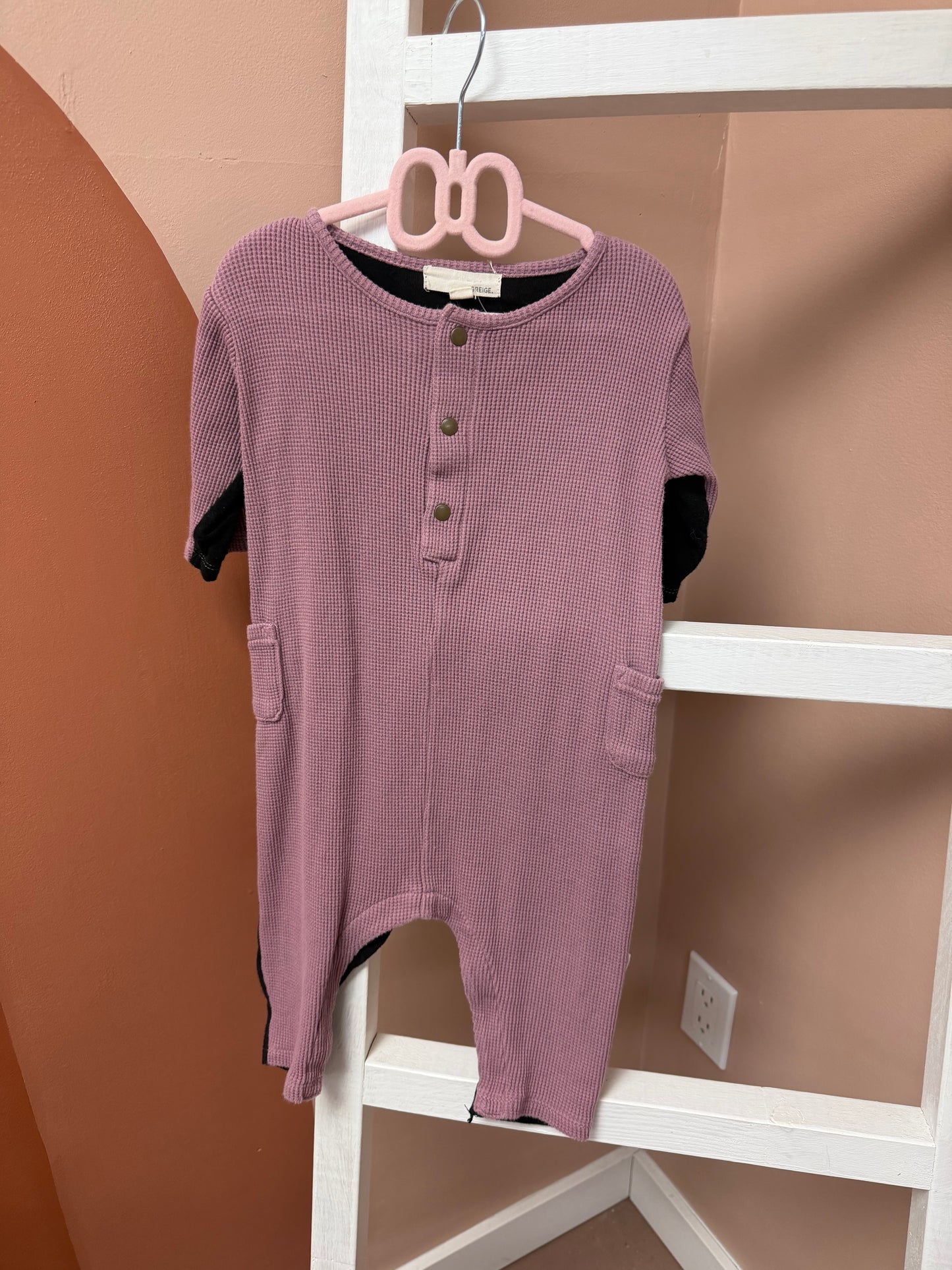 Greige Waffle Knit Romper - Size 6/9 Months