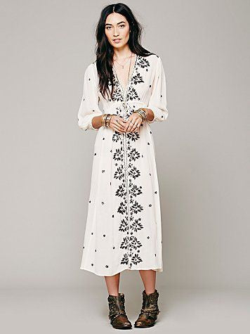 Free People Embroidered Fable Midi Dress Sz L