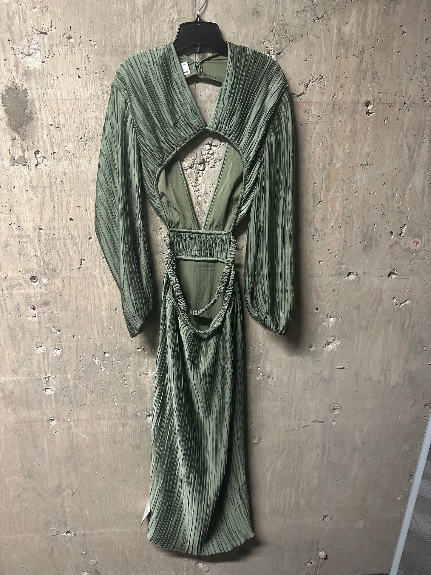 Asos Satin Plisse Midi Dress With Cut Out Waist Sz 10 NWT