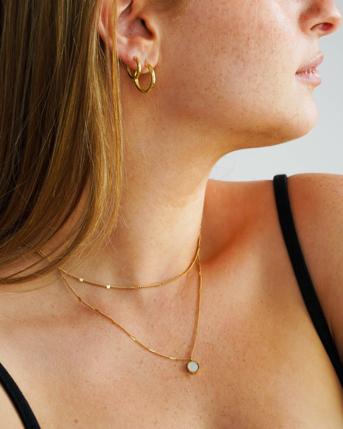 Hunter & Hare - Sara Dual Chain Opal Shell Pendant Necklace