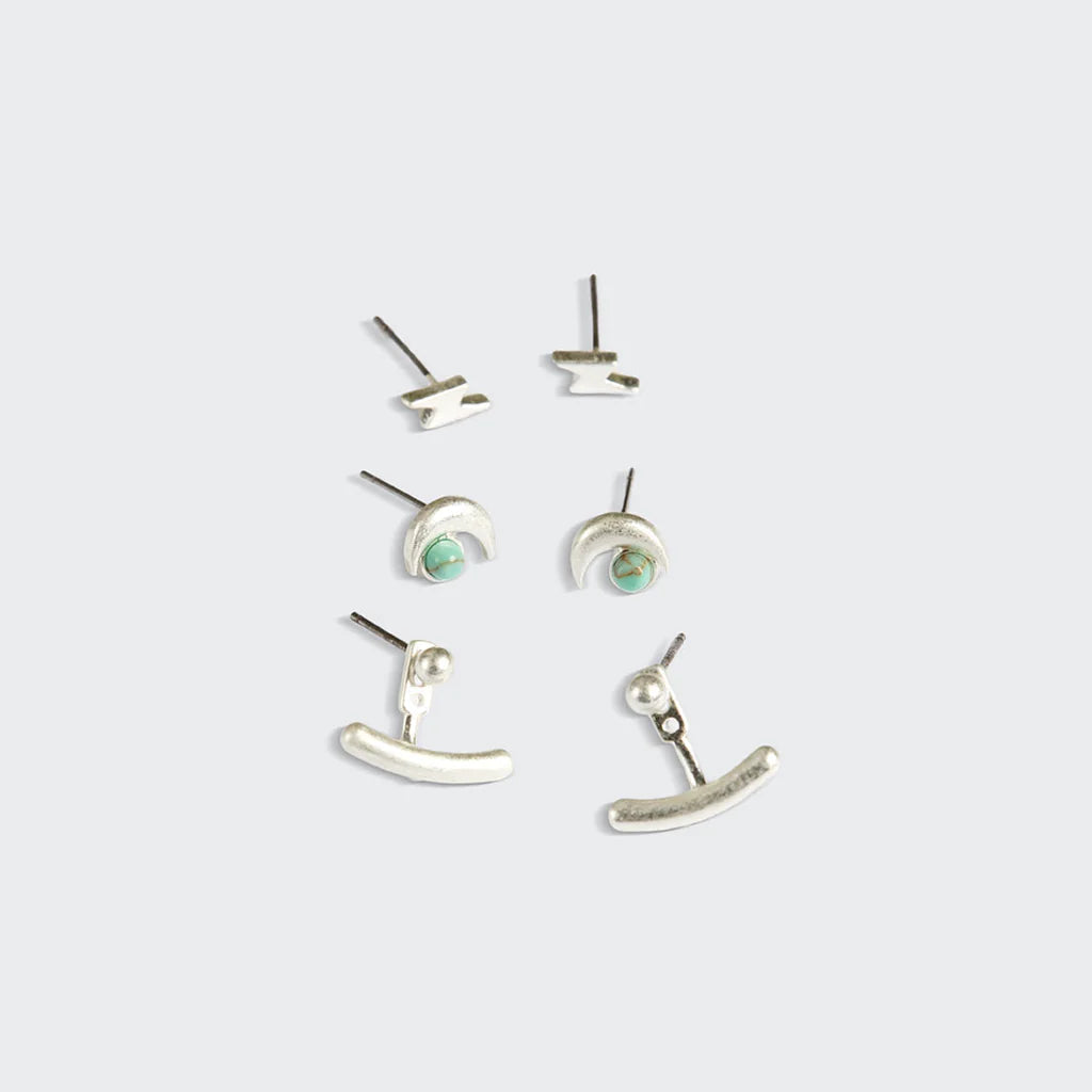 Stud Trio Ear Jacket - Silver Moon Turquoise