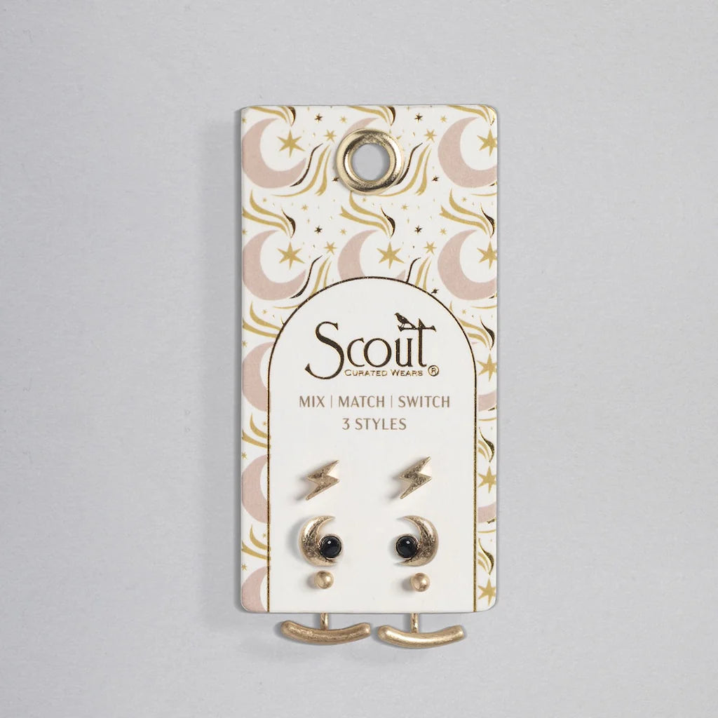 Stud Trio Ear Jacket - Gold Moon Black Spinel