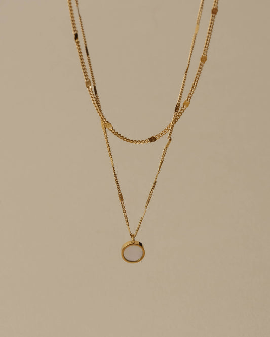 Hunter & Hare - Sara Dual Chain Opal Shell Pendant Necklace