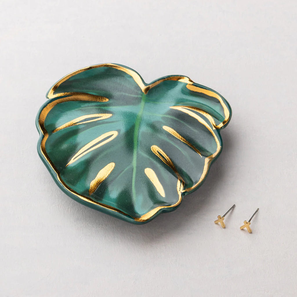 Jewelry Dish + Stud Earring Set - Sage Leaf