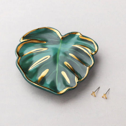 Jewelry Dish + Stud Earring Set - Sage Leaf