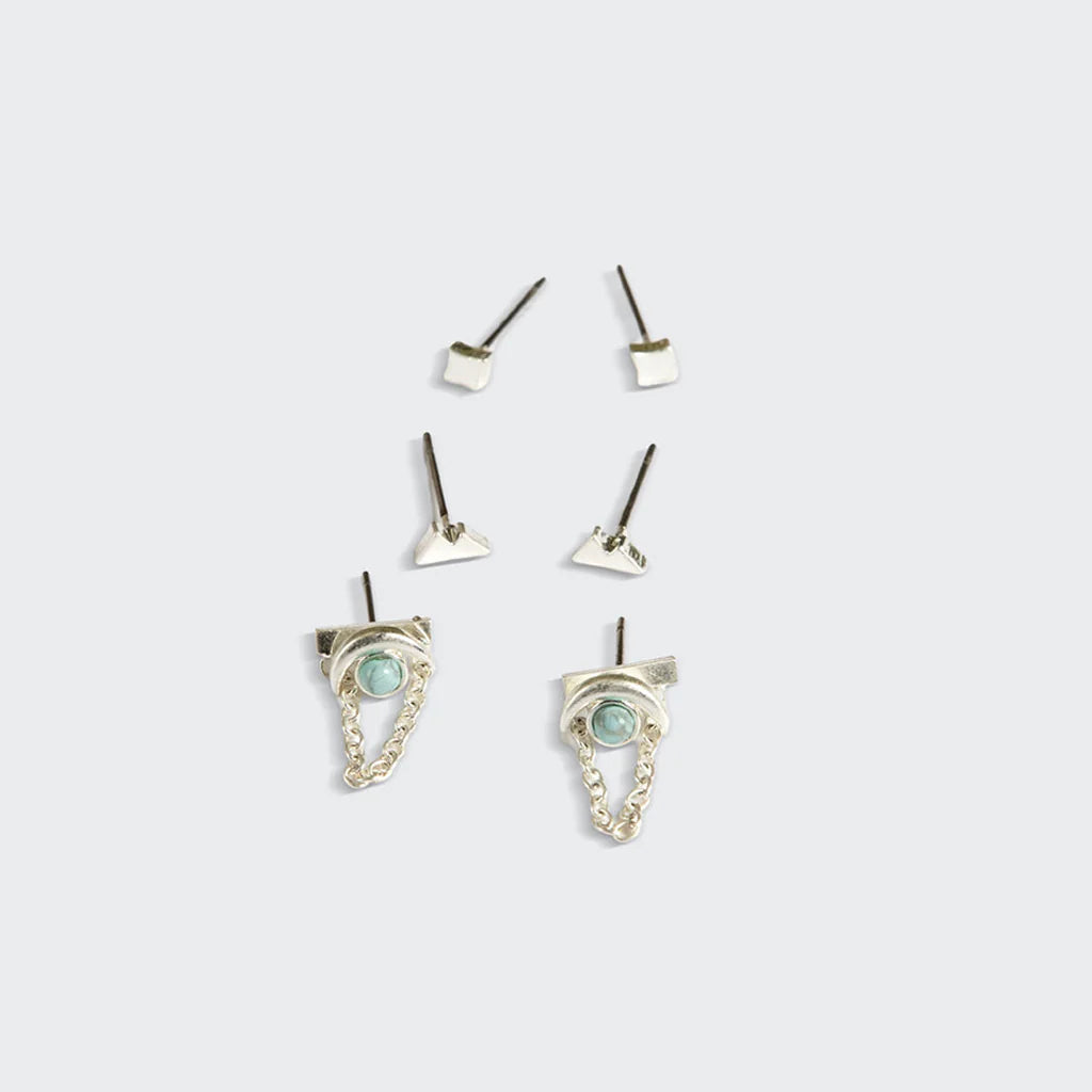 Stud Trio Ear Jacket - Silver Mountain Blue Howlite