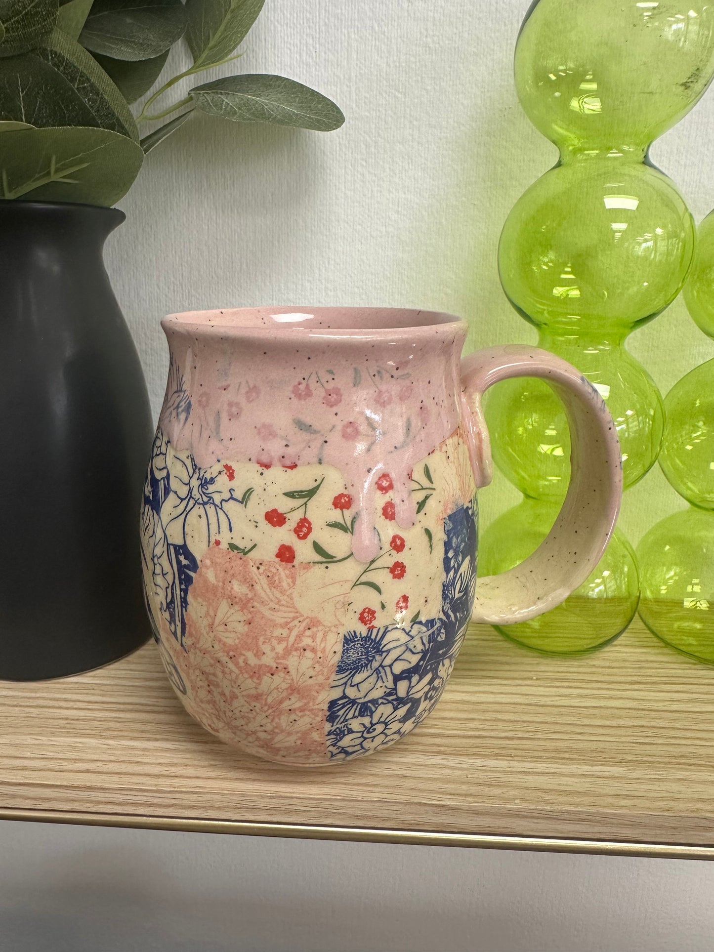 Fawn and Flora Mug - Pink Drip with Butterfly