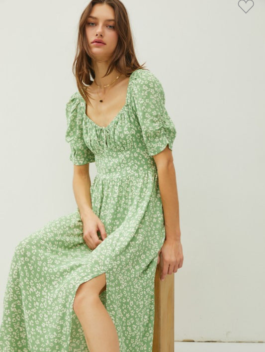 Floral Print Sweetheart Neck Puff Sleeve Dress