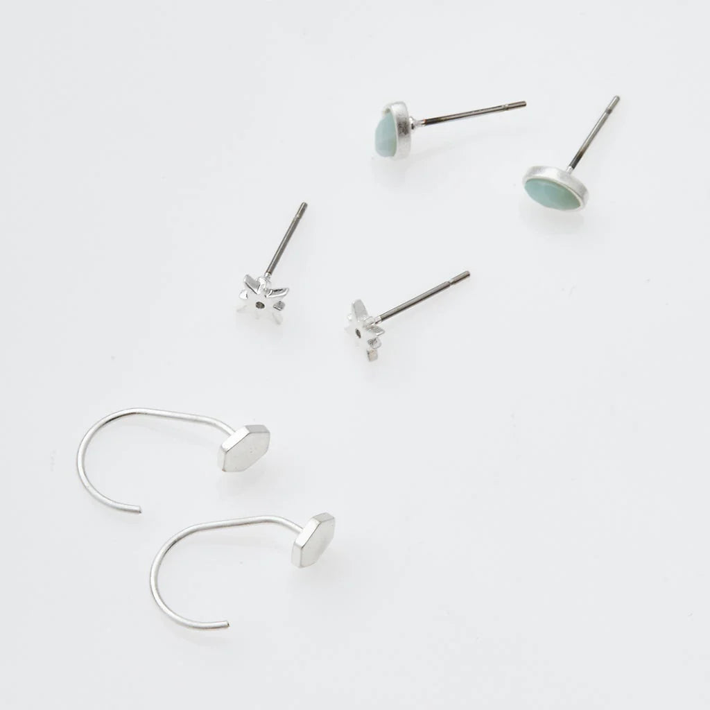 Gabby Stud Trio - Silver + Amazonite