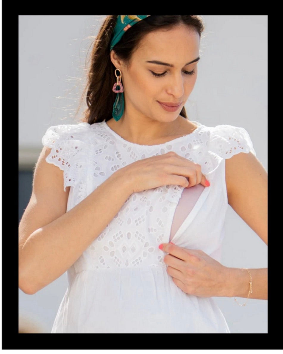 Seraphine White Cotton Eyelet
Summer Blouse - Maternity Sizes 8 & 10