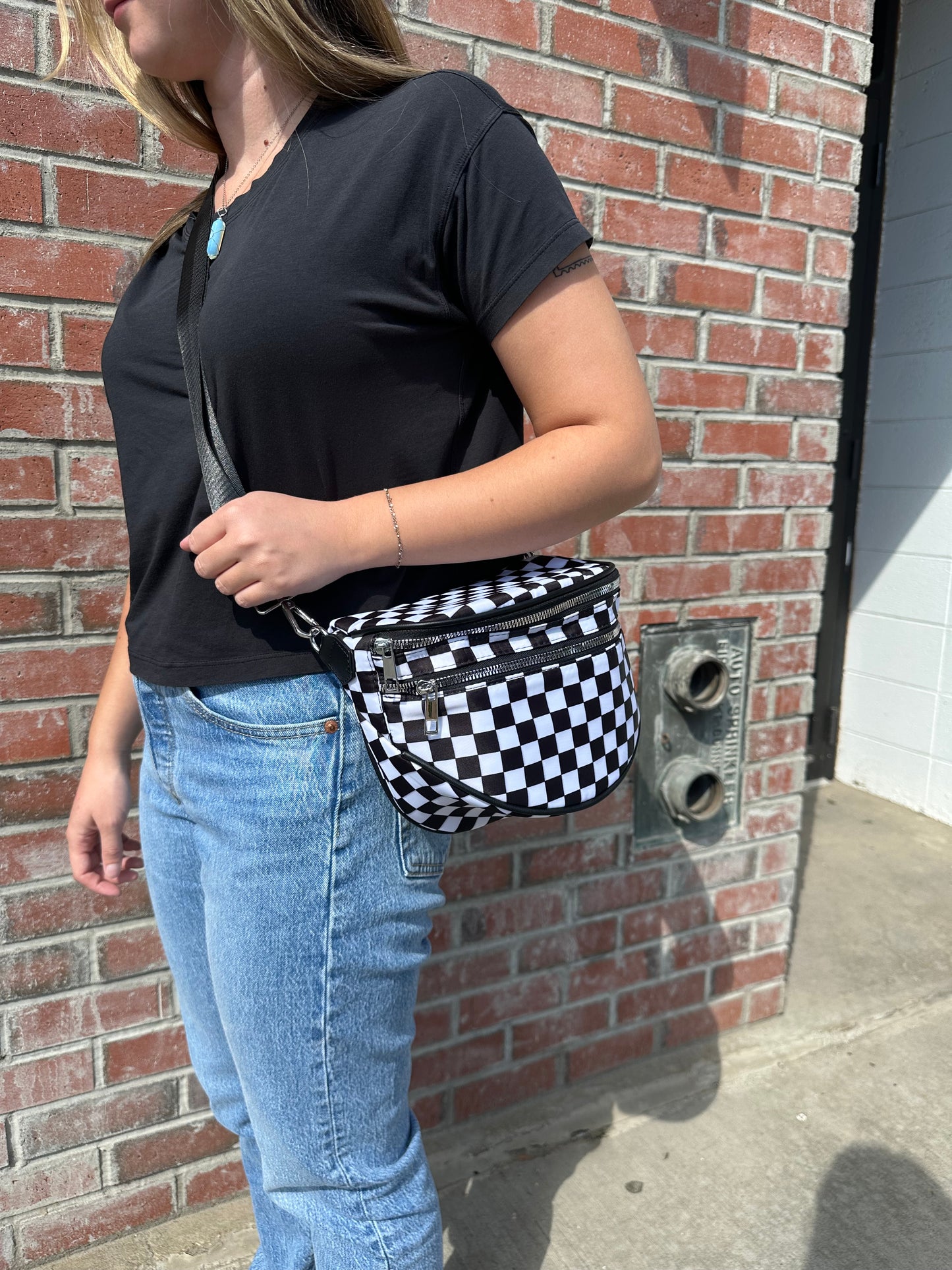 Medium Black Checkered Crossbody Bag