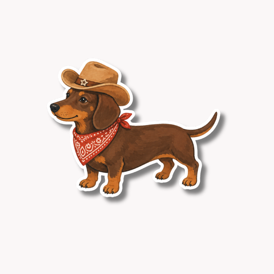 Soft Press Studio - Cowboy Daschund Sticker: Brown
