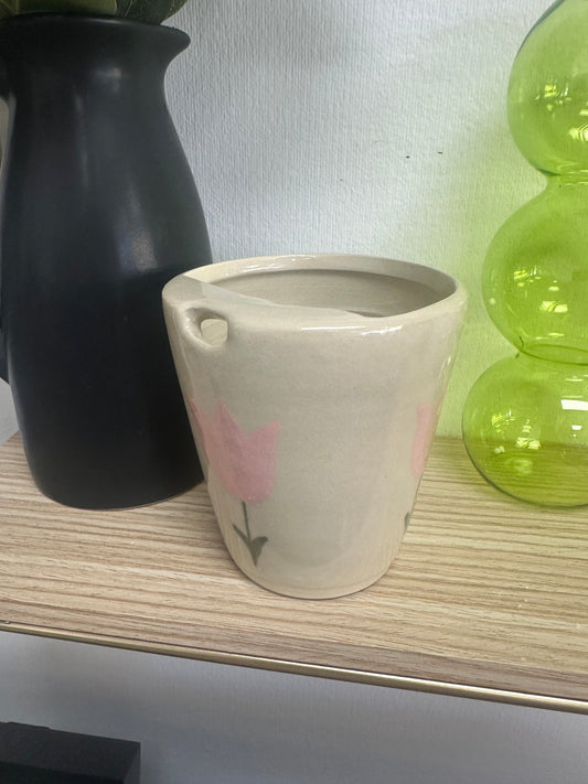 Tulie Pottery Travel Mug - Pink Tulips