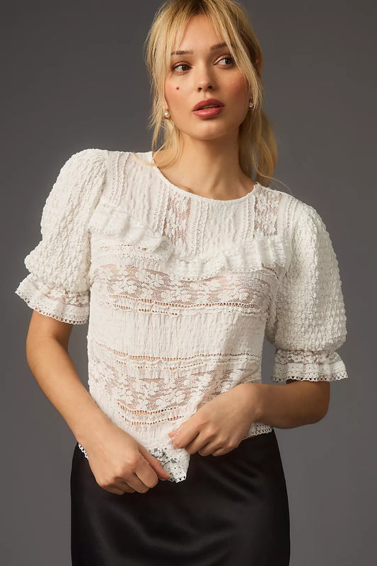 Anthropologie Puff-Sleeve Lace Blouse Sz XL