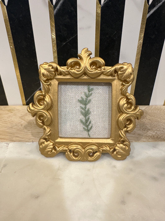 Needle and Fern - Embroidered Long Stem in Gold Frame