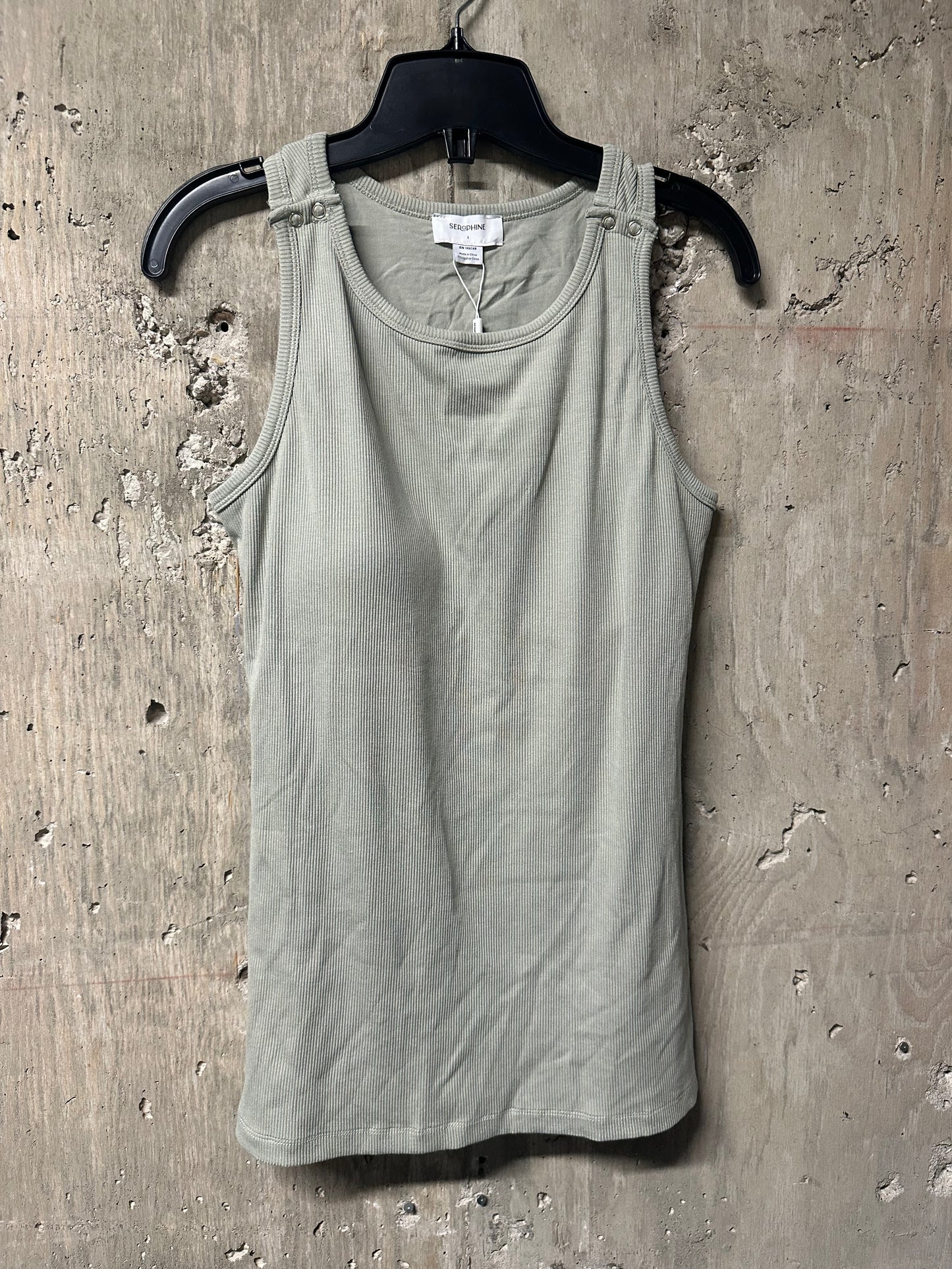Seraphine Ribbed Built-In Bra Tank Top Sage Green Size S