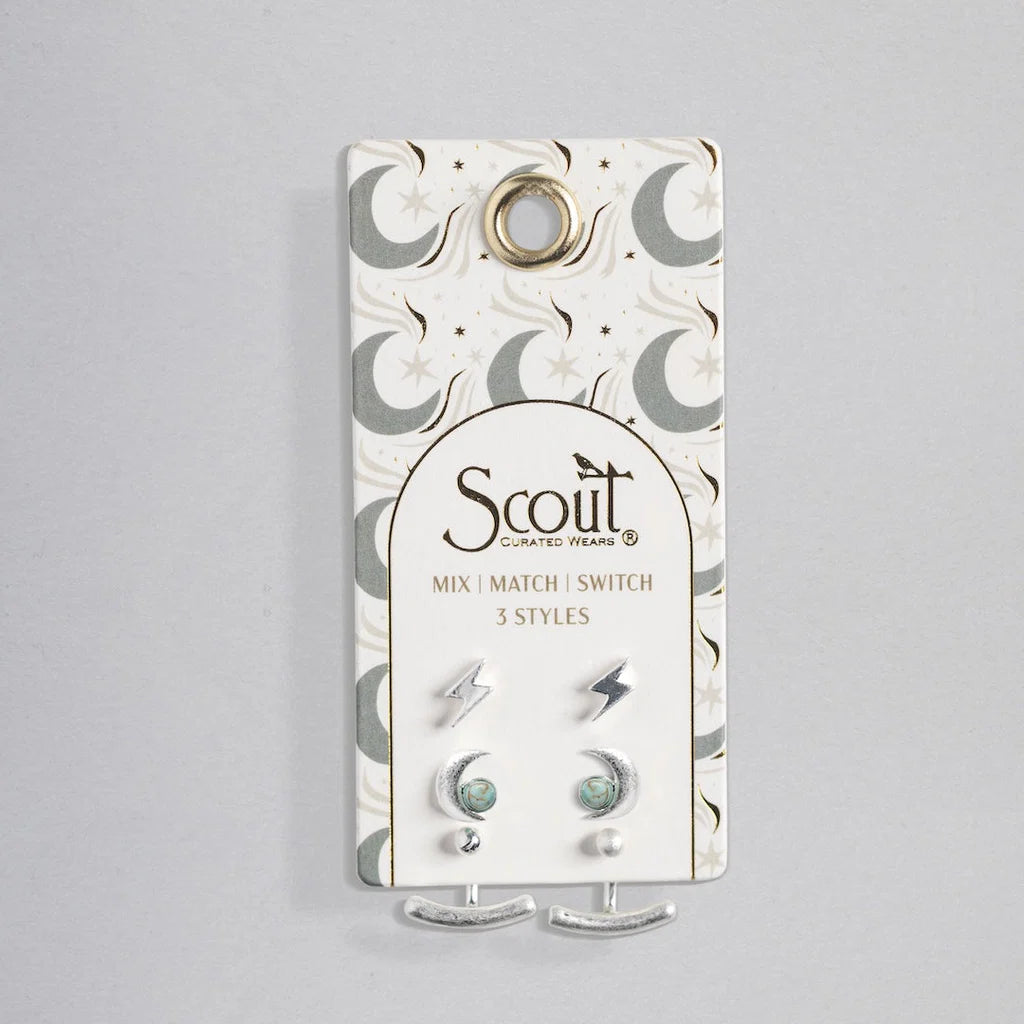 Stud Trio Ear Jacket - Silver Moon Turquoise