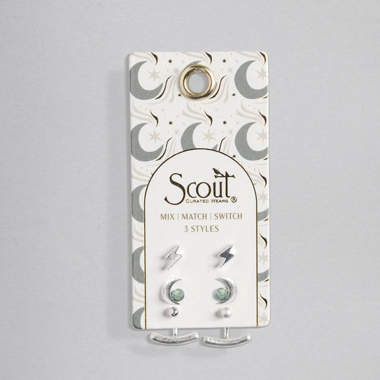 Stud Trio Ear Jacket - Silver Moon Turquoise