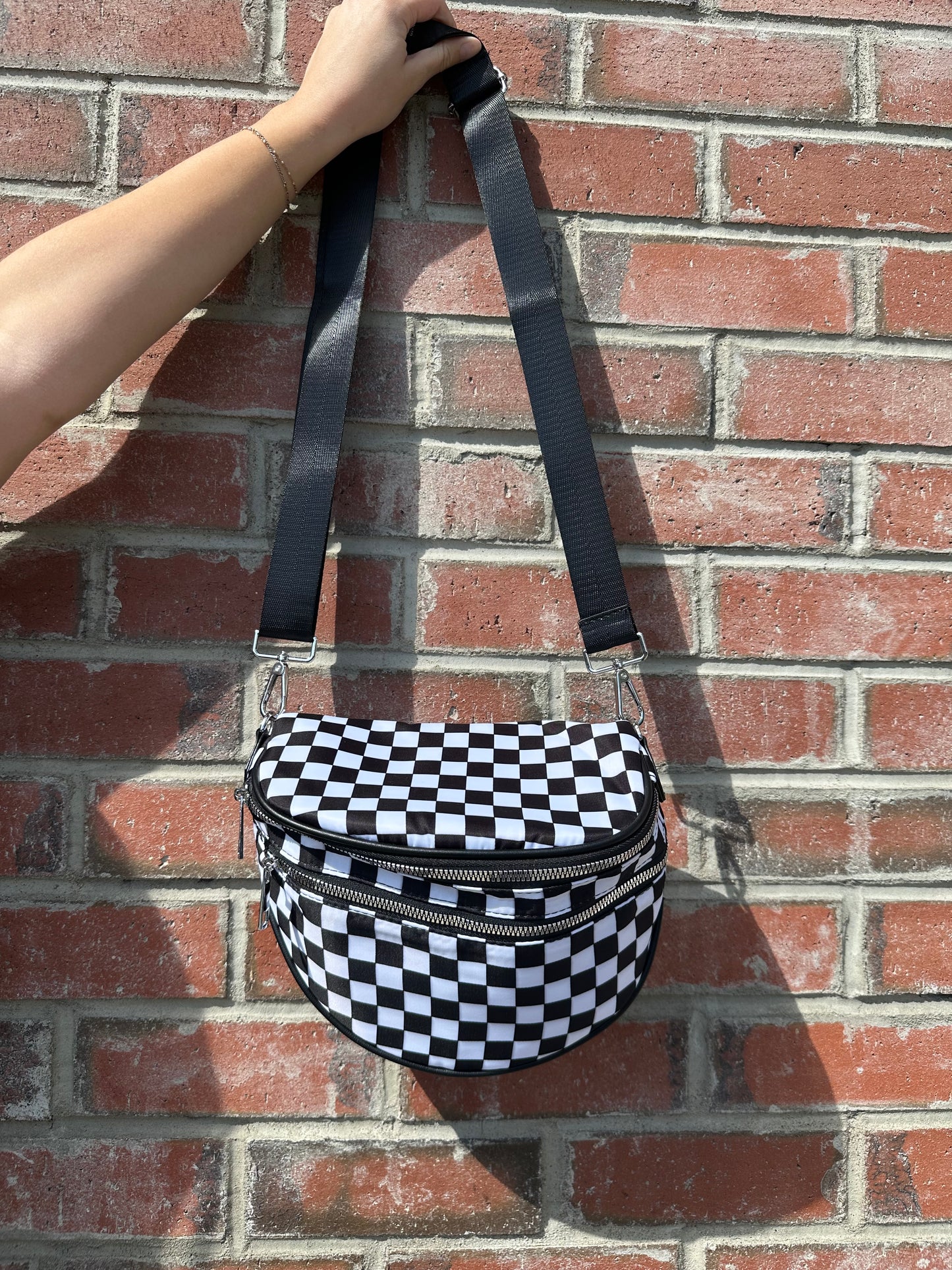 Medium Black Checkered Crossbody Bag