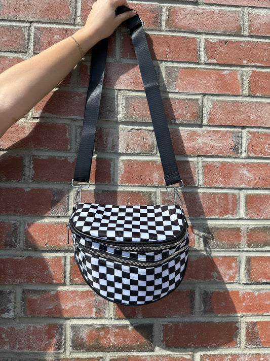 Medium Black Checkered Crossbody Bag