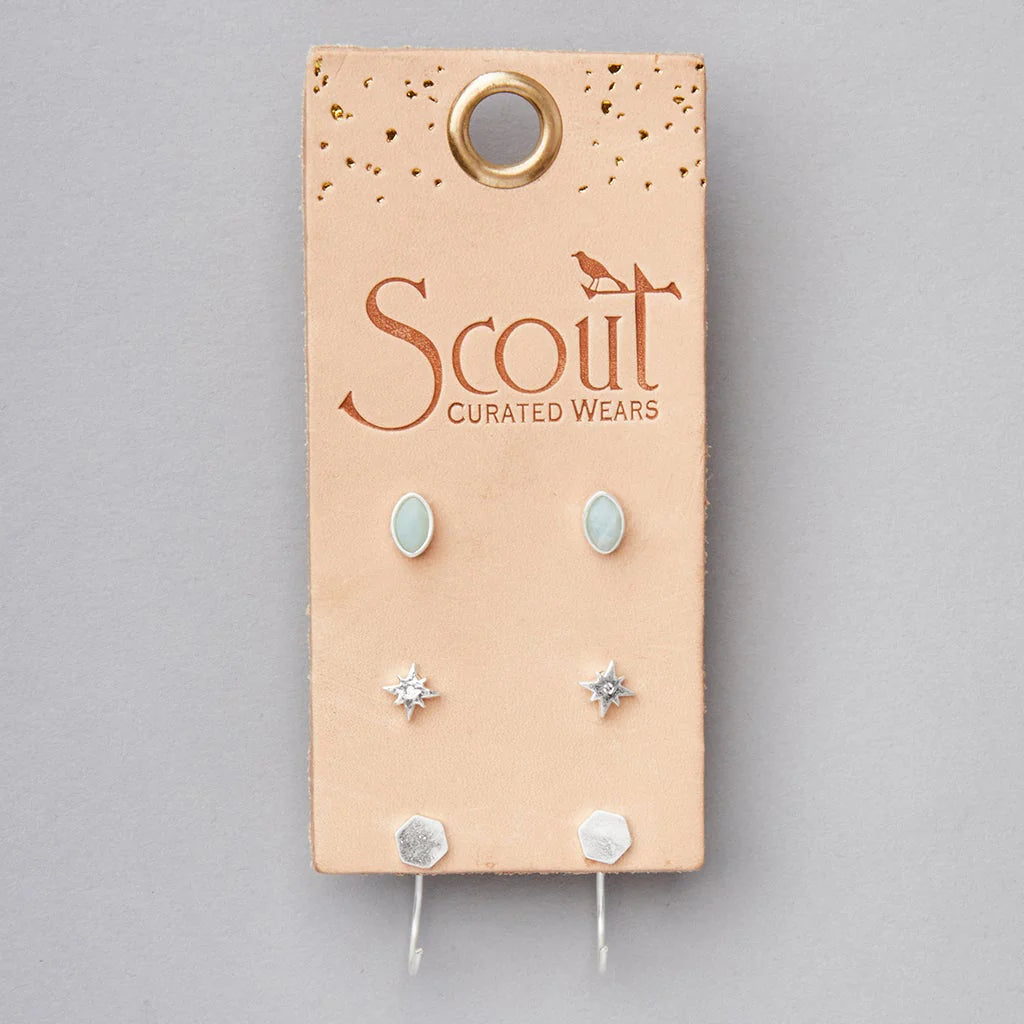 Gabby Stud Trio - Silver + Amazonite