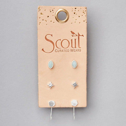 Gabby Stud Trio - Silver + Amazonite