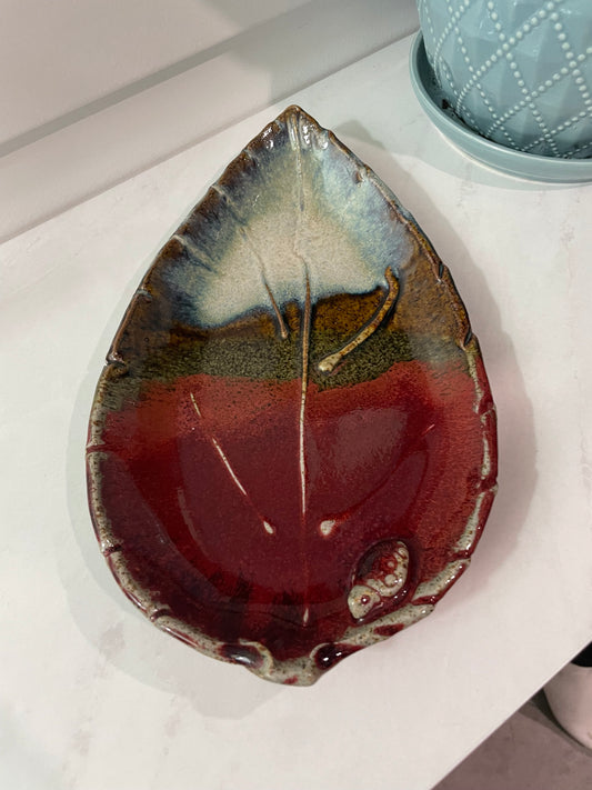 Pottery Leaf Plate with Ladybug