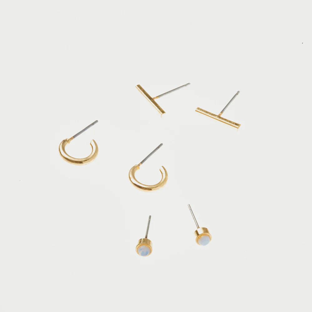 Scarlett Stud Trio - Gold + Opalite