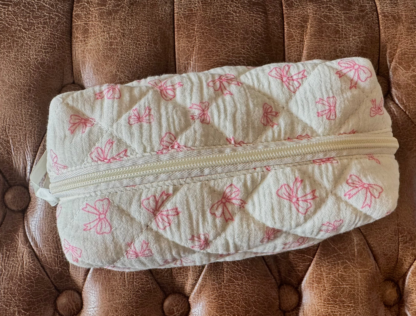 Quilted Makeup Bag - Pink Bows