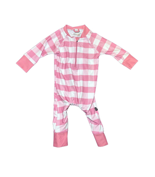 Honeysuckle Gingham Print Pink Rash Guard - 6/12 Month