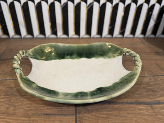 Green and White Pottery Serving Platter