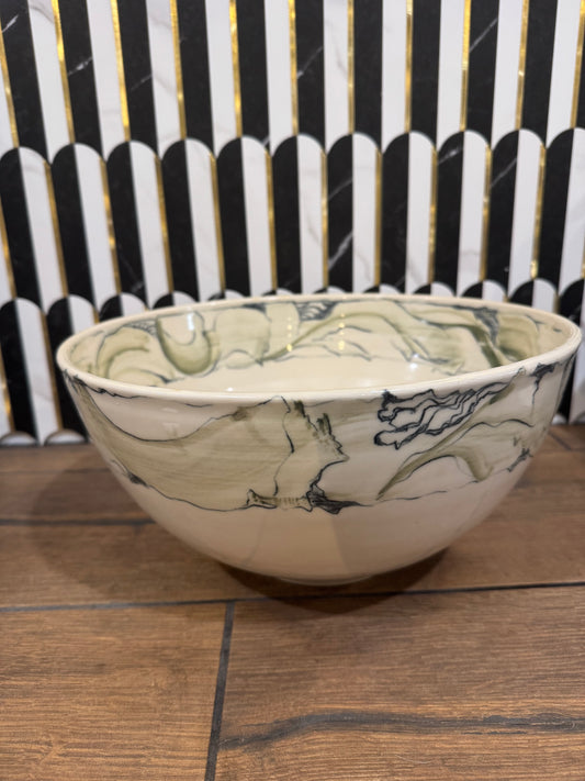 White and Green Large Pottery Bowl