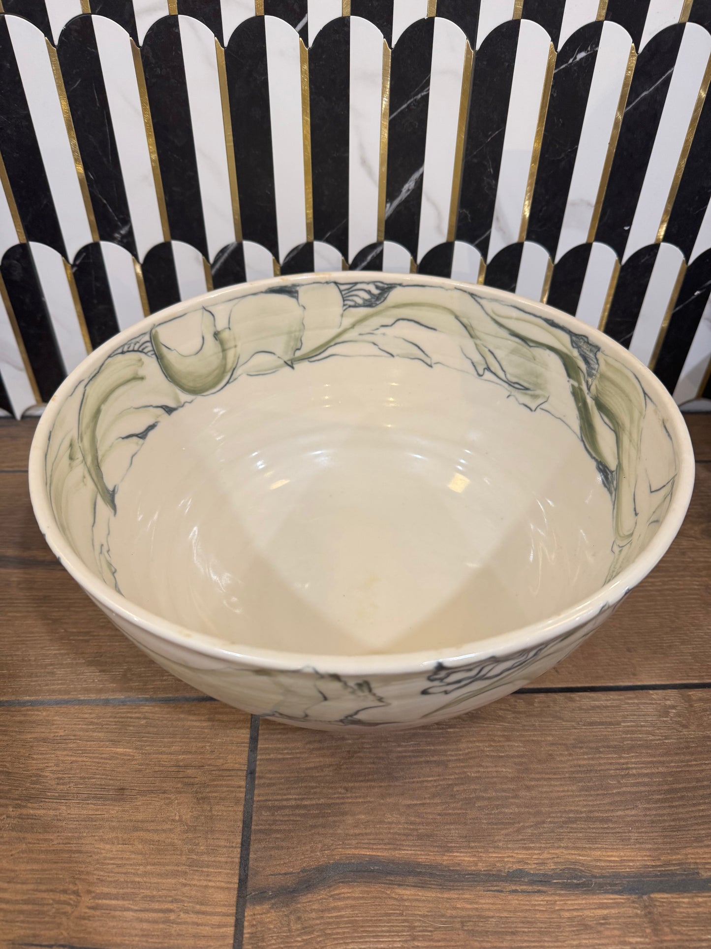 White and Green Large Pottery Bowl