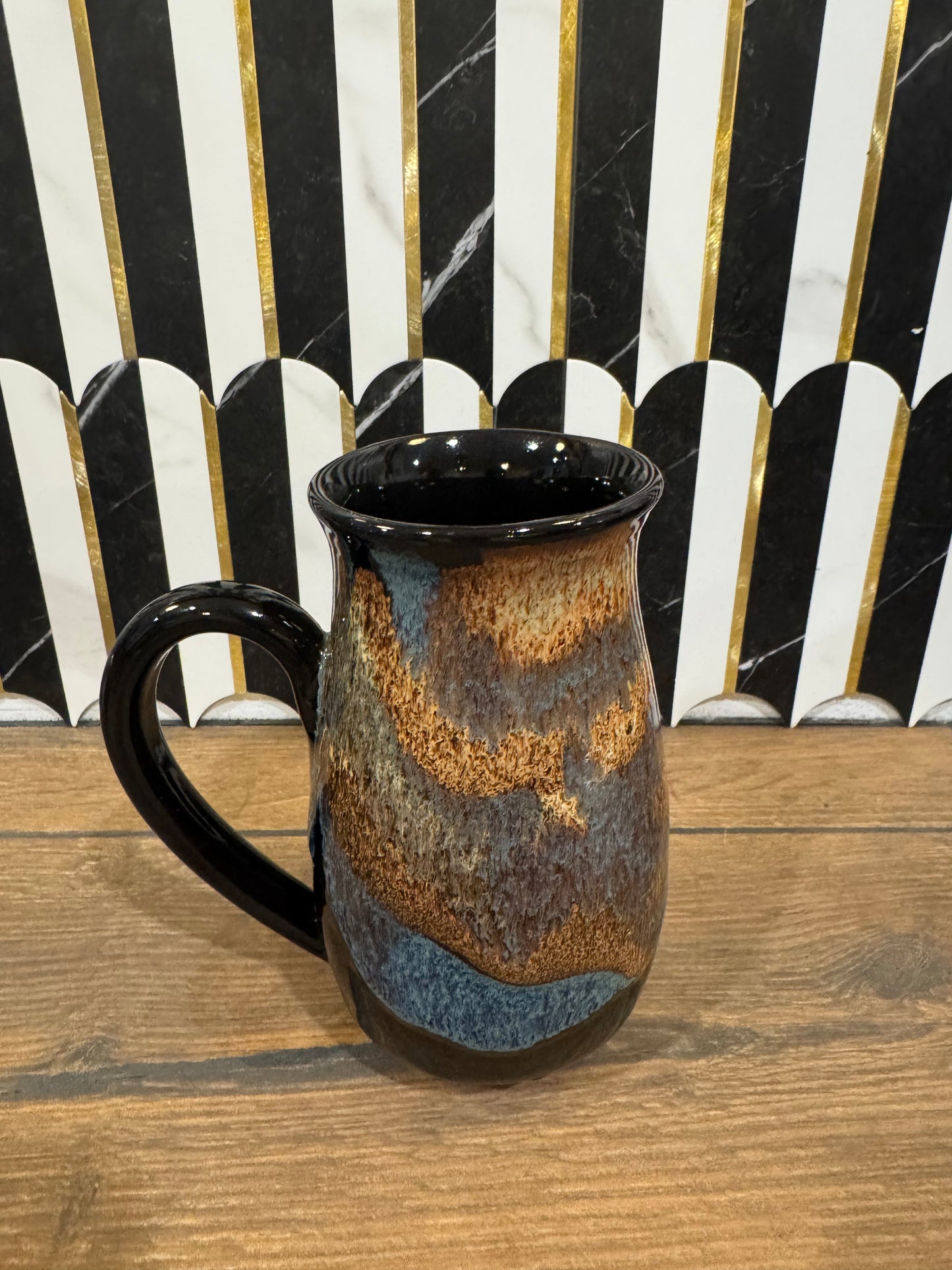 Brown and Blue Pottery Mug