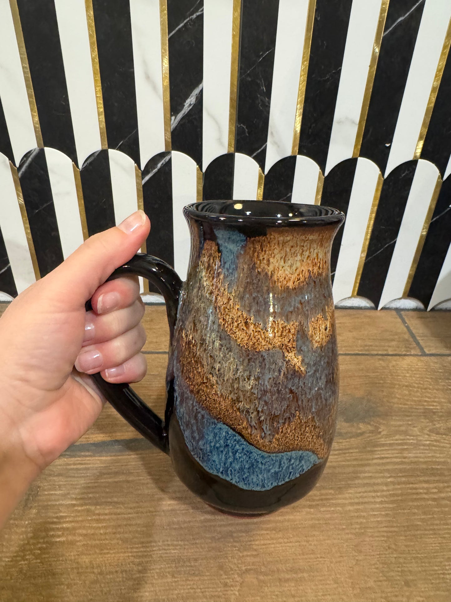 Brown and Blue Pottery Mug