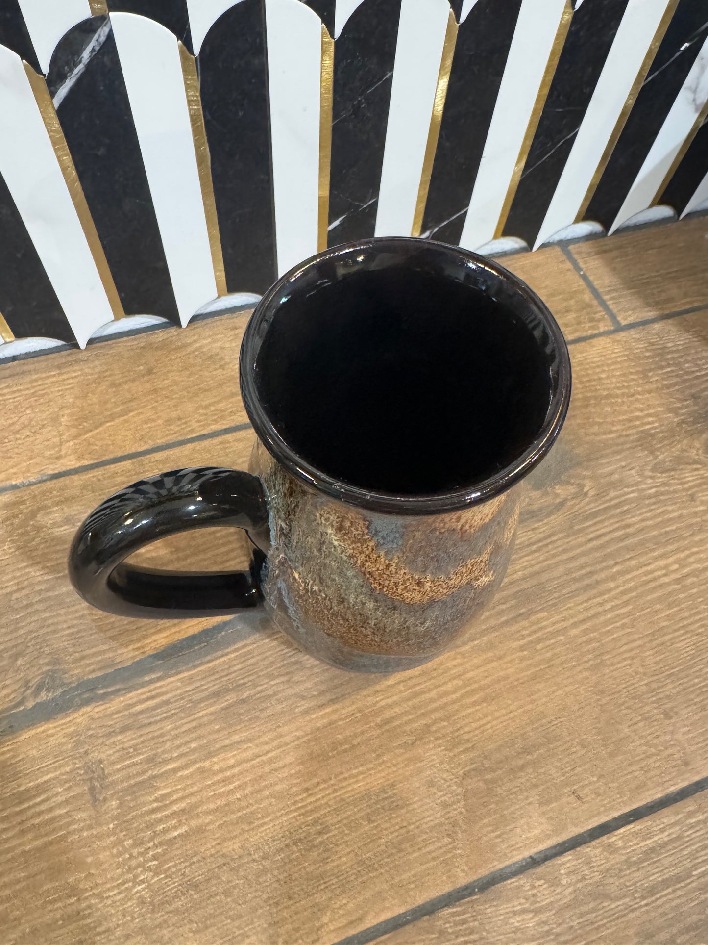 Brown and Blue Pottery Mug