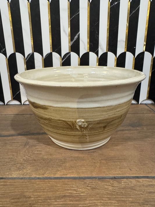 Brown and White Pottery Serving Bowl