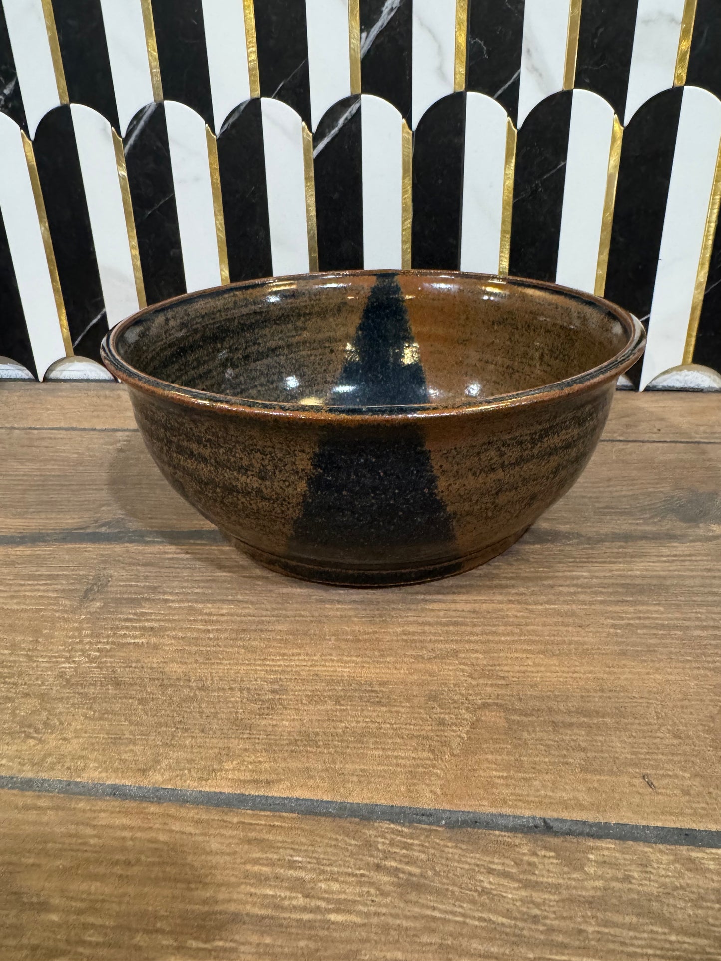 Large Brown Stripe Pottery Bowl