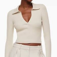 Babaton Sculpt Knit Ribbed Polo Longsleeve Medium