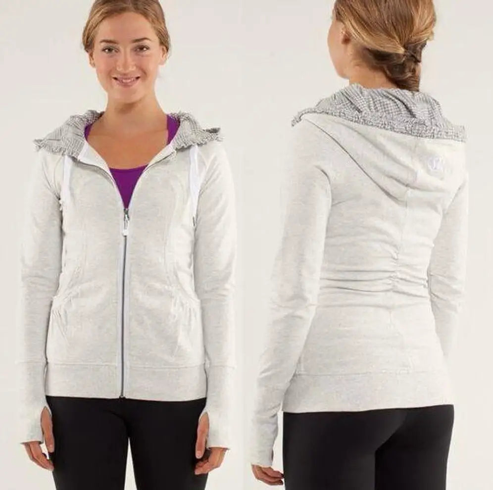 Lululemon Back To Class Heather White Glen Check Hoodie Jacket size 4